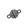 Macro shot of gun-black spherical connector clasp with sparkling white zircon crystals - 6mm Gun Black White Zirconia