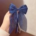 Dunkelblaue Tüllschleife Haarspange mit Glitzersteinen und eleganten Perlenquasten - Marineblau