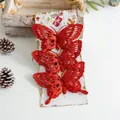 3er-Set rote Glitzer-Schmetterlinge für den Weihnachtsbaum, Größe 14,5 x 9 cm - Roter kleiner Schmetterling (3er-Pack)