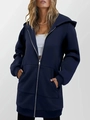 Women's oversized dark blue zip-up hoodie featuring a casual fit and front pockets - S / Blue