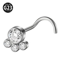 G23 titanium nose stud featuring a large round crystal and three smaller zircon accents - Four-Stone Cluster (Style 4 5-Shaped) / 0.8x7mm