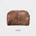 Vintage koffie PU-leren make-uptas met denim textuur en gouden metalen rits - Halve Cirkel Tas met Denim Textuur / Vintage Koffie