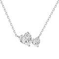 S925 sterling silver necklace for women featuring two linked clear heart-shaped zircons - Double Heart (DY190758-WH) / Silver