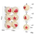 Christmas ball ornaments set with red heart and star patterns in creamy white finish - 6-Piece Set / 6CM Cream White Christmas Ball