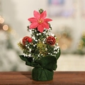 Mini-Weihnachtsbaum 20cm in Grün mit rotem Weihnachtsstern und weißen Beeren-Dekor - Rotblumen-Stil (Vlies Kleiner Baum Rot)
