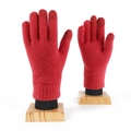 Red winter knitted touch screen gloves with warm double-layered fleece lining - One Size / Orange Red