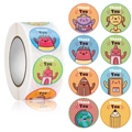 Roll of circular cartoon school supply stickers with Thank You text and heart accents - Style 11-Cartoon Stationery