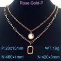 Collar de doble capa en oro rosa con cadena de clip y colgante rectangular - Oro Rosa (KN230193-KFC)