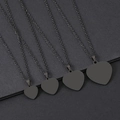 Matte black heart-shaped pendant necklace shown in four different sizes on gray background - 16mm Heart + 2mm Flat Cross Chain (45+5cm) / Black
