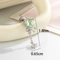 Silver bow ear stud with light green heart zircon and drop chain detail, 1.8cm length - Light Green Heart Chain Style (A622-4#)
