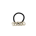Black elastic hair tie with polished silver oval chain link metal decoration - Five Rings 5.5cm / Silver