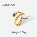 Vintage gold snake ring in titanium steel with green malachite eye and clear 10.8mm size - Small Snake / Green Eye
