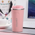 Pink matte stainless steel insulated coffee mug with COFFEE text and flip lid - 510ml / Gen 2 Pink (COFFEE Print)