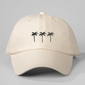 Close-up of three black palm tree embroidery on a beige cotton baseball sun hat - One Size / Beige (Black Coconut Tree)