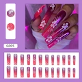 Pink purple gradient coffin press-on nails with white cherry blossom floral patterns - Cherry Blossom Gradient/Pink Purple Gradient