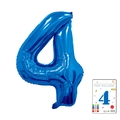 Blue number 4 aluminum foil balloon with metallic finish and cardboard packaging - 40-inch Blue 4-piece Paper Card