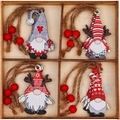 Set of four festive wooden Christmas gnome ornaments in a divided wooden gift box - 4-Grid Regular Style-A
