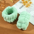 Absorbent mint green coral fleece wristbands for washing face and skincare routines - Mint Green Wristband 2-Piece Set (22#)