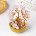 Pink crystal money tree centerpiece in a yellow ceramic bowl with copper wire branches - Rose Quartz Chips (Yellow Cup)