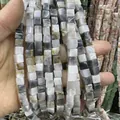 Perles carrées en pierre naturelle gris-blanc pour la création de bijoux DIY - 4x4mm (Environ 38cm Fil) / Pierre œil de faucon