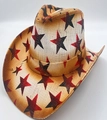 Chapeau de cow-boy en paille marron clair avec motifs d'étoiles dégradés rouge et noir - M (56-58cm) / Motif Étoile Kaki