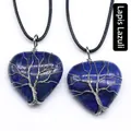 Set of 2 heart-shaped lapis lazuli pendants with silver wire-wrapped tree of life design - Lapis Lazuli (Silver)