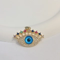 Evil eye heart pendant with blue opal and colorful zircons in 18K gold plated copper - Multicolor Eyelash Eye Style