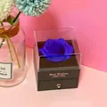 Blue preserved flower jewelry gift box with a black drawer for storage and clear acrylic lid - Simulation Blue Rose Gift Box