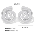 Silver spiral stainless steel earrings with technical size and weight specifications - Silver