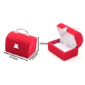 Detailed view of mini red suitcase jewelry box with dimensions and soft velvet interior - 23# Red Jewelry Box Shape