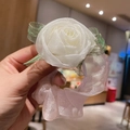 Delicate white mesh fabric rose hair clip with sparkling green leaves for girls - 292 Tulle Flower Hair Rope [Off-white]