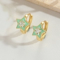 Gold star hoop earrings with mint green oil drip and sparkling zircon inlay - Green