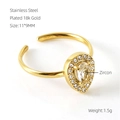Anello regolabile in acciaio inossidabile dorato 18k con zircone a goccia e pavé - Stile Goccia d'Acqua Bianco (587-Zircone Bianco)