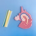 Pink unicorn-shaped silicone sensory activity board with colorful DIY flexible cords - Unicorn Design / Pink