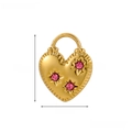 Golden heart-shaped stainless steel pendant with three pink rhinestones and size details - Gold Radiant Heart with Pink Stones-JP41641B-5