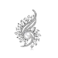 Elegante spilla a fiore rotante con perla bianca e cristalli scintillanti in finitura argento - Base Argento Pietra Bianca