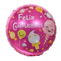Round hot pink foil balloon with Spanish Feliz Cumpleaños text and sweet candy pattern - Round Spanish Candy Birthday (Pink)