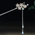 Eleganter goldener Haarschmuck mit rosa Kirschblüten, Perlen und langen Quasten für Hanfu - Gold Rosa Sakura Perle Quaste Stil (0507)