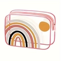 Pink PVC transparent makeup bag featuring rainbow and sun prints for travel storage - 029-Rainbow Sun Pink