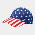 Detail of red nail cross embroidery on American flag pattern baseball cap - Side Nail Cross Style
