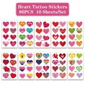 Kleurrijke hartjes tatoeage stickers set voor kinderen met 80 stuks in 10 ontwerpen - 10 Vellen/Set (QL Kleurrijk Hart)