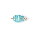 Light blue handmade glass fish charm with evil eye design and gold loops for DIY jewelry - Gold Cyan (Double Hole 1#)