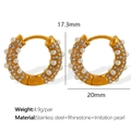 Golden stainless steel C-shaped earrings with white pearls and clear crystal rhinestones - Gold (EH466)