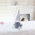 Christmas grey faceless gnome plush doll decoration with long beard on white fur rug - 32025 White Sitting Gnome