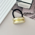 Elastic hair tie featuring a double-layer curved gold metal design and black rope - Style F Light Gold