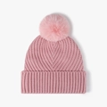 Pink winter knit beanie with soft pom-pom and thick ribbed texture for women - Pink (24B019)