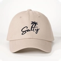 Beige cotton baseball cap featuring black Salty text and palm tree embroidery detail - One Size / Light Khaki