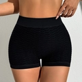 High-waist black honeycomb textured yoga shorts with body-shaping elastic compression - S / Black