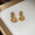 18k gold plated floral ear clips featuring yellow faceted gemstones and tiny crystals - Ear Clips - Yellow