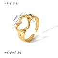 Adjustable gold heart ring with textured knot design, 1.5g lightweight stainless steel - Adjustable Open / Knotted Heart Shape (HF-J1316) / Gold